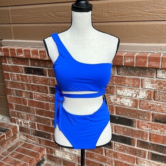 Tempt Me One Shoulder Bikini Sets High Waisted Bottom Ties Bikini Women's Size L - Picture 1 of 7